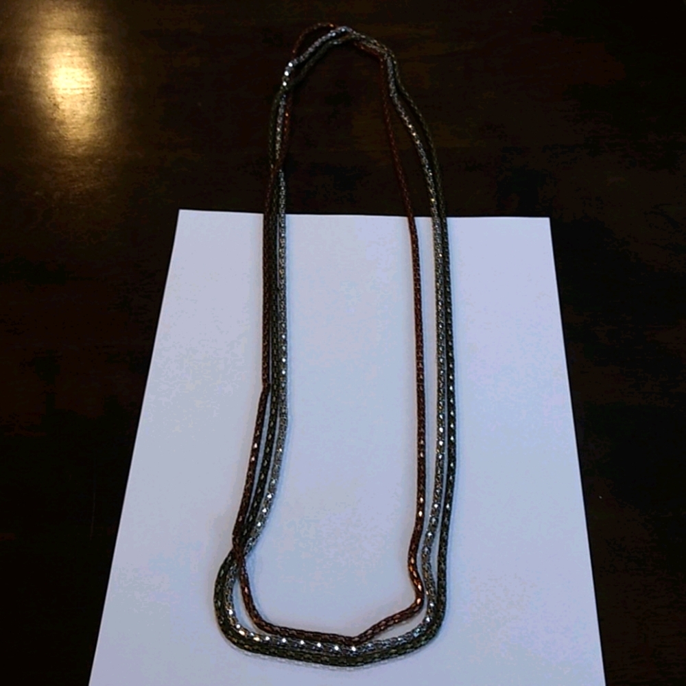 Green, silver, and bronze necklaces